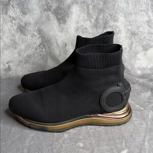 Salvatore Ferragamo Black and Gold Sneakers